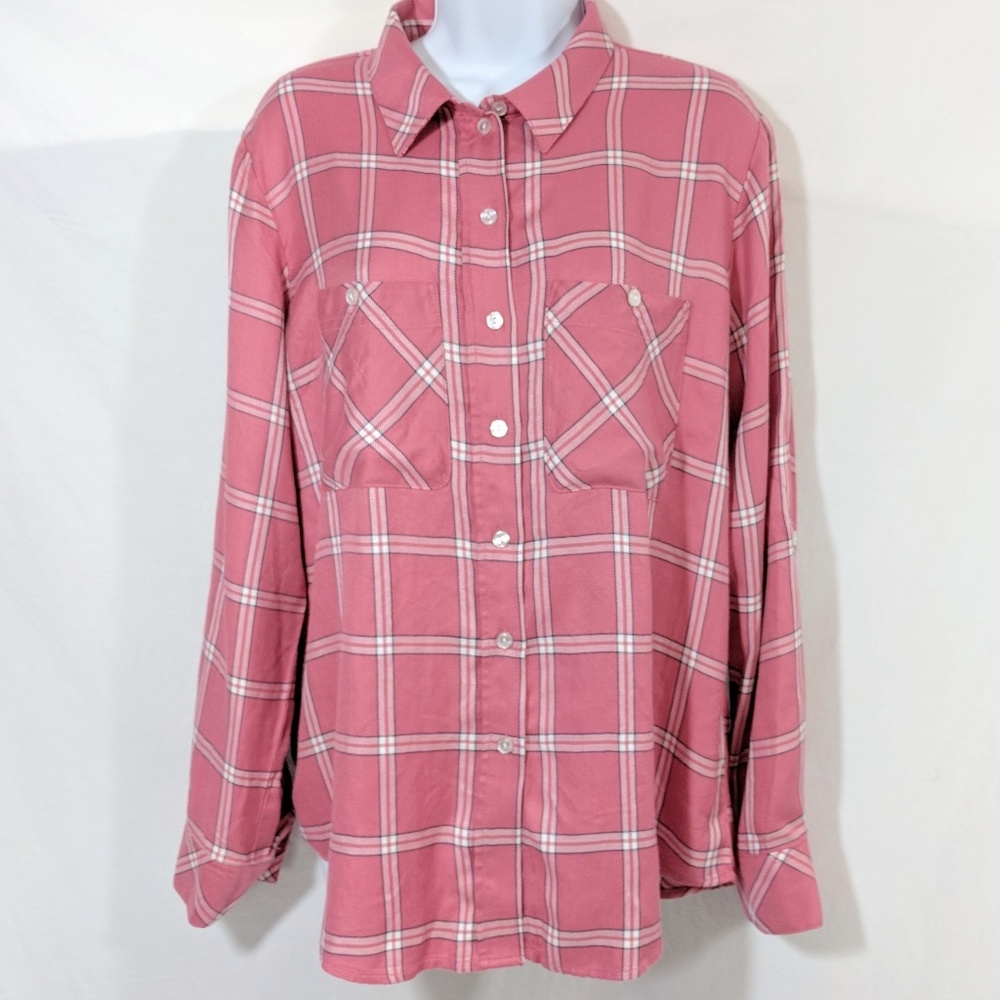 Sanctuary Coral plaid button down shirt